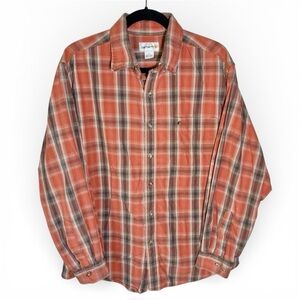 Carhartt Plaid Shirt Button Up Rugged Flex Relaxed Fit Mid Weight Orange LARGE